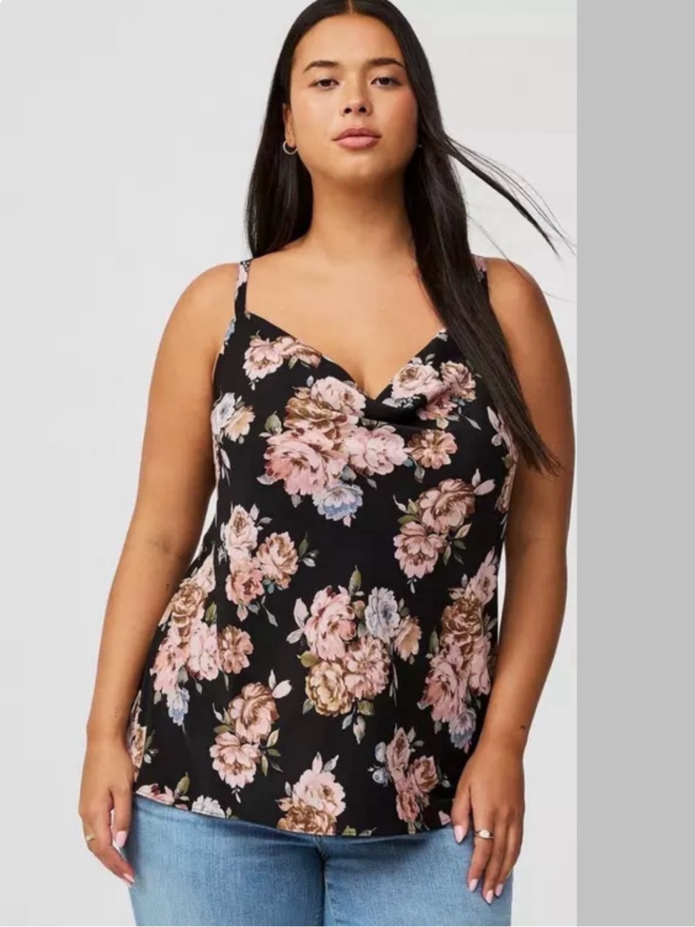 NWT Torrid Black Floral Studio Crepe De Chine Cowl Neck Cami Tank Top Size 1X